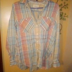 Ralph Lauren Denim & Supply RL Utility Linen Pastel Plaid Button Down Size Small